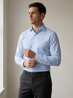 Slim Fit Long Sleeve Dress Shirt in Light Blue — angle view