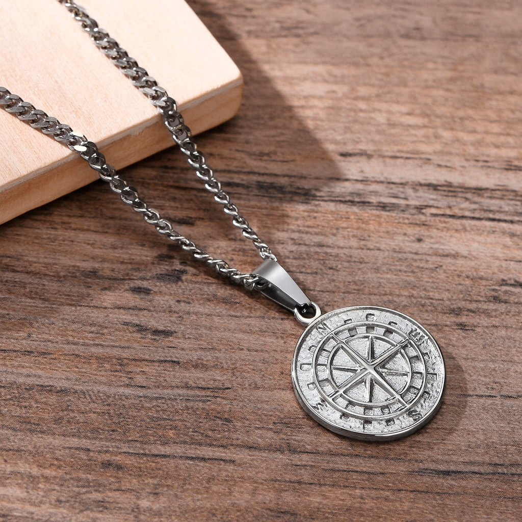 Steel Compass Necklace — Allyours Closet (view 5)