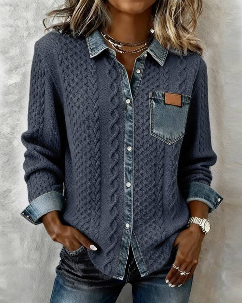 Women's Casual Knit Blouse with Button Front and Chest Pocket — Allyours Closet (view 8)