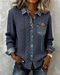Women's Casual Knit Blouse with Button Front and Chest Pocket — Allyours Closet (view 8)