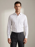 slim fit long sleeve dress shirt in crisp white — front view