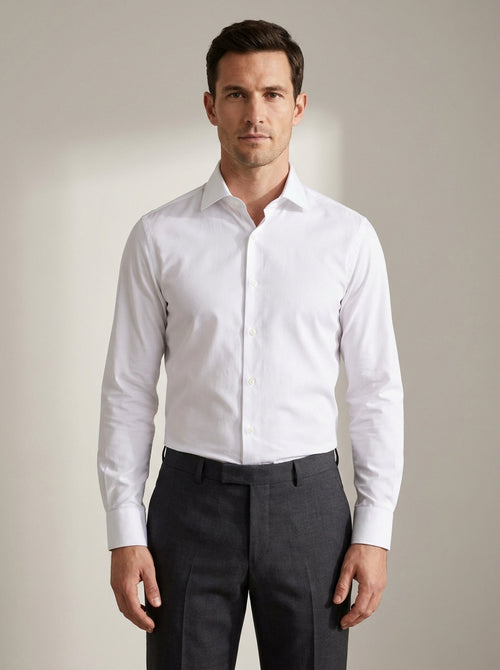 slim fit long sleeve dress shirt in crisp white — front view
