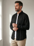 Casual Button-Down Shirt — Relaxed Fit in Black — angle view
