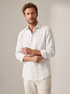 Linen-Blend Long Sleeve Shirt in White — angle view