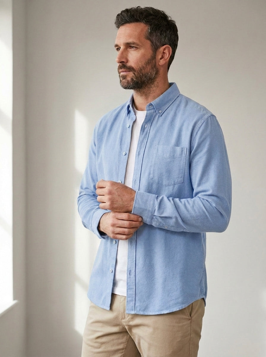 Casual Button-Down Shirt — Relaxed Fit in Light Blue — angle view
