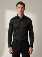 Slim Fit Satin-Stretch Shirt in Black