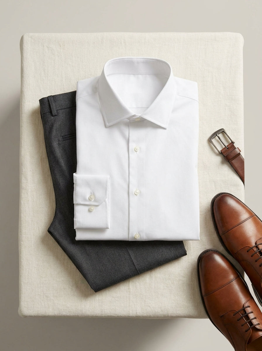 slim fit long sleeve dress shirt in crisp white — flat view