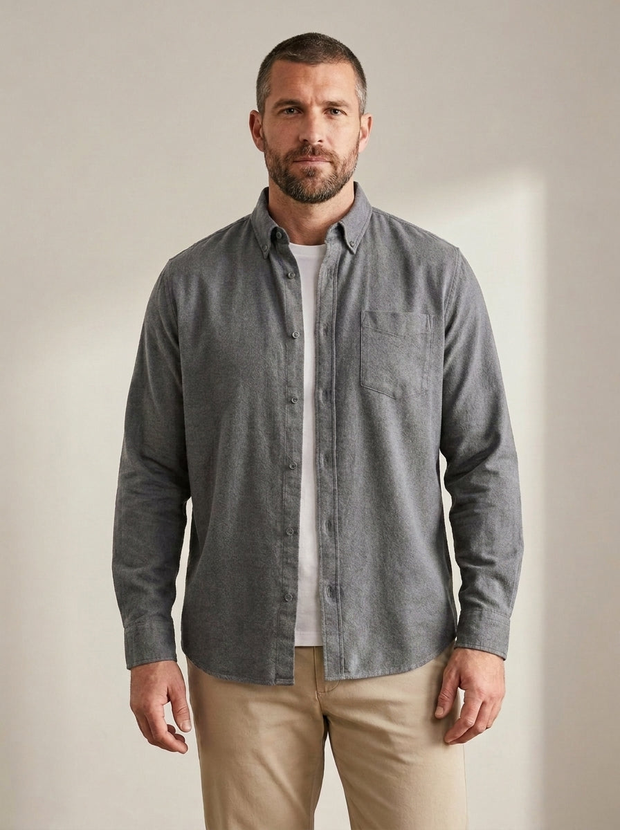 Casual Button-Down Shirt — Relaxed Fit in Grey