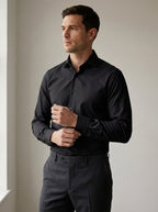 Slim Fit Long Sleeve Dress Shirt in Black — angle view