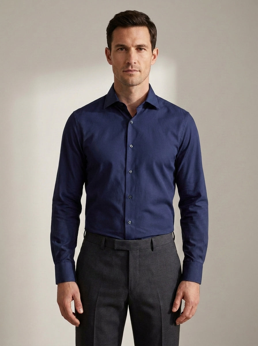 Slim Fit Long Sleeve Dress Shirt in Navy