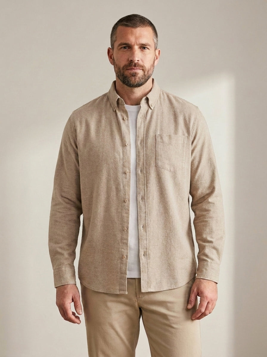 Casual Button-Down Shirt — Relaxed Fit in Beige