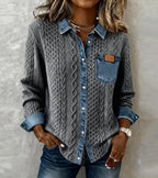 Women's Casual Knit Blouse with Button Front and Chest Pocket — Allyours Closet (view 7)
