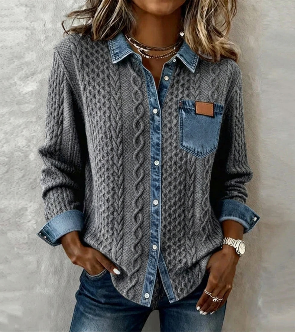 Women's Casual Knit Blouse with Button Front and Chest Pocket — Allyours Closet (view 7)