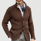 Men's Waffle-Knit Cardigan Sweater with Stand Collar and Button Front — Allyours Closet (view 9)
