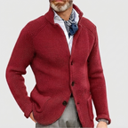 Men's Waffle-Knit Cardigan Sweater with Stand Collar and Button Front — Allyours Closet (view 4)