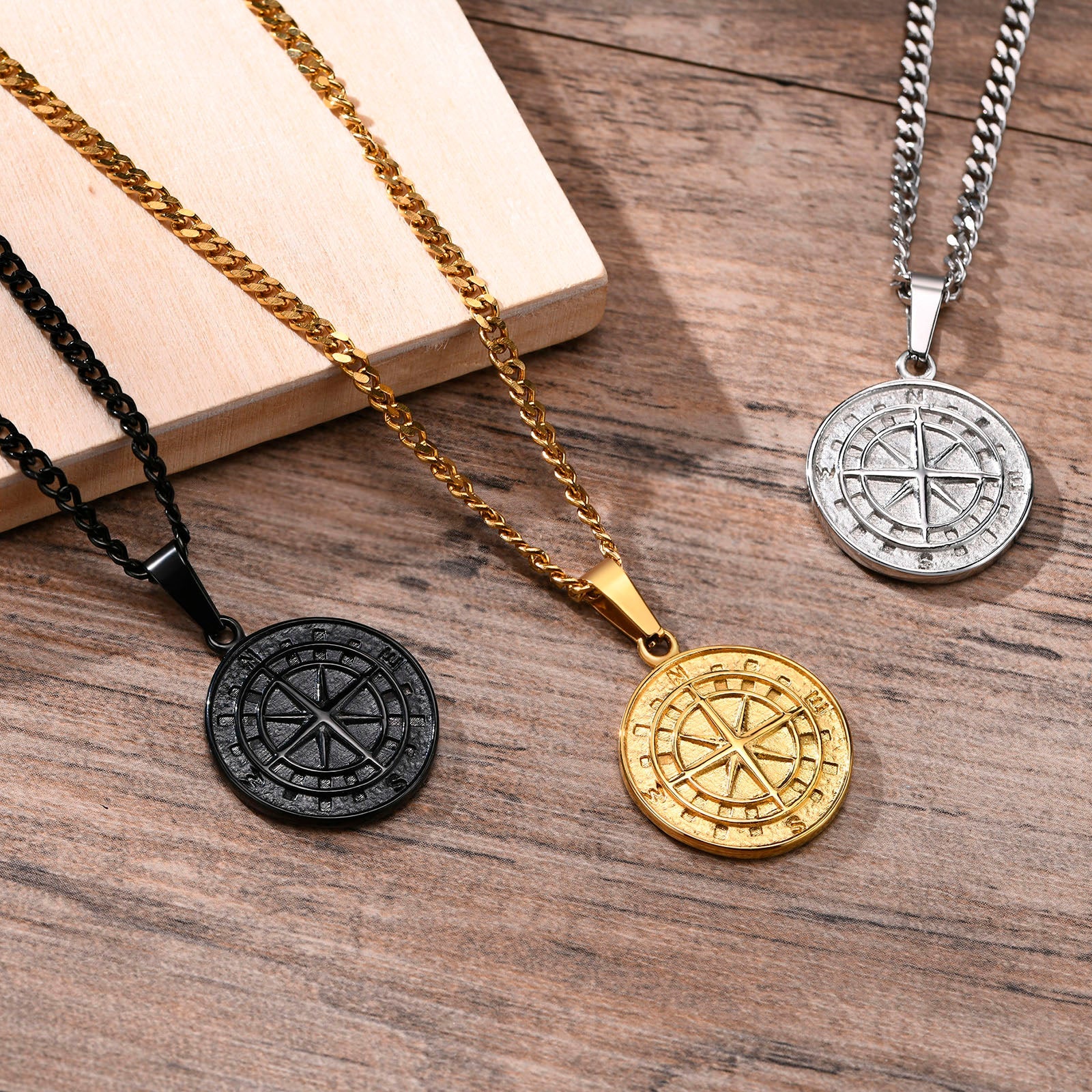 Steel Compass Necklace — Allyours Closet (view 7)