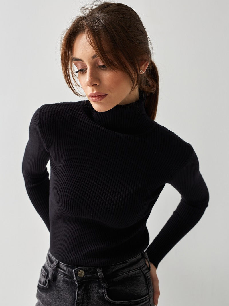 Women's Ribbed Knit Sweater with Turtleneck and Thumbhole Cuffs — Allyours Closet (view 7)