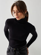 Women's Ribbed Knit Sweater with Turtleneck and Thumbhole Cuffs — Allyours Closet (view 7)