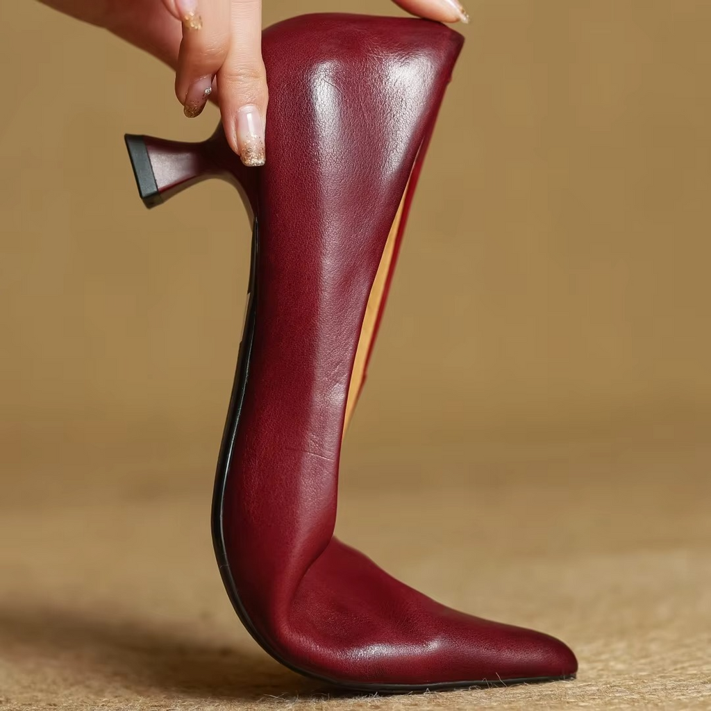 Women's Genuine Cow Leather Pointed Toe Slip-On Pumps, Soft Comfort-Fit Refined 1.8 Inch Thin Heel Dress Shoes
