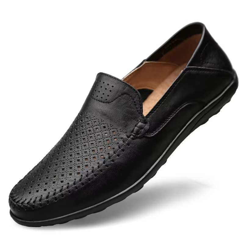 Genuine Leather Men's Everyday Loafers, Breathable Italian Style Slip-On Dress Shoes
