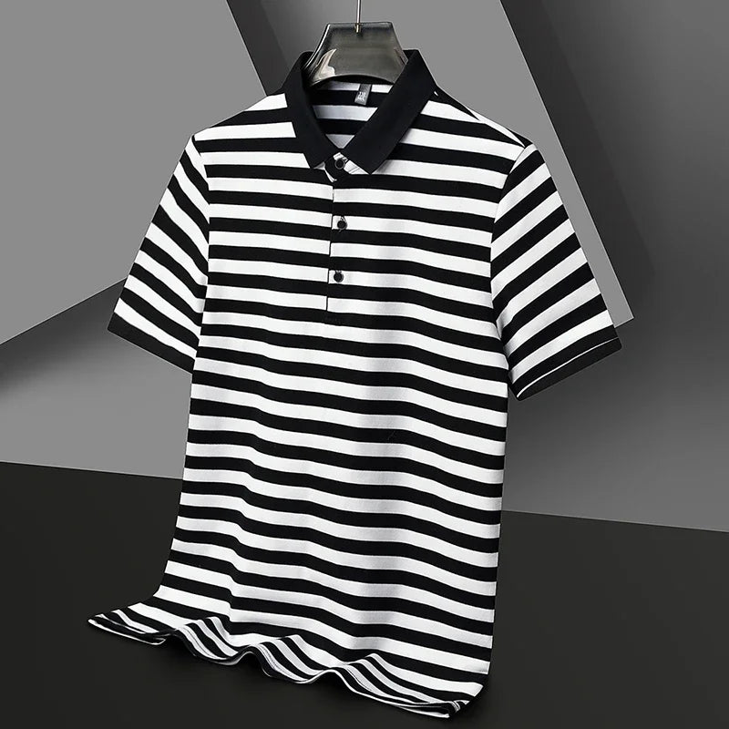 Broughton Striped Cotton Polo — Allyours Closet (view 11)