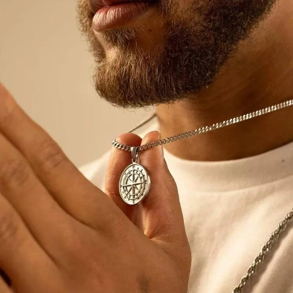 Steel Compass Necklace — Allyours Closet (view 4)