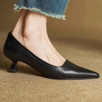 Women's Genuine Cow Leather Pointed Toe Slip-On Pumps, Soft Comfort-Fit Refined 1.8 Inch Thin Heel Dress Shoes
