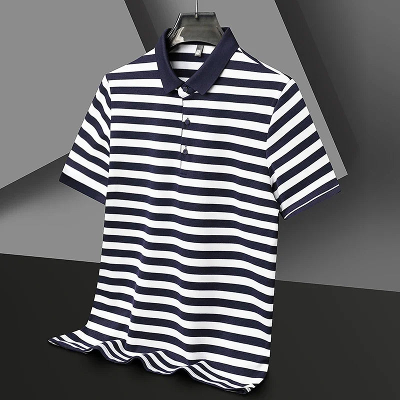 Broughton Striped Cotton Polo — Allyours Closet (view 8)