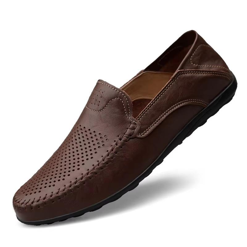 Genuine Leather Men's Everyday Loafers, Breathable Italian Style Slip-On Dress Shoes