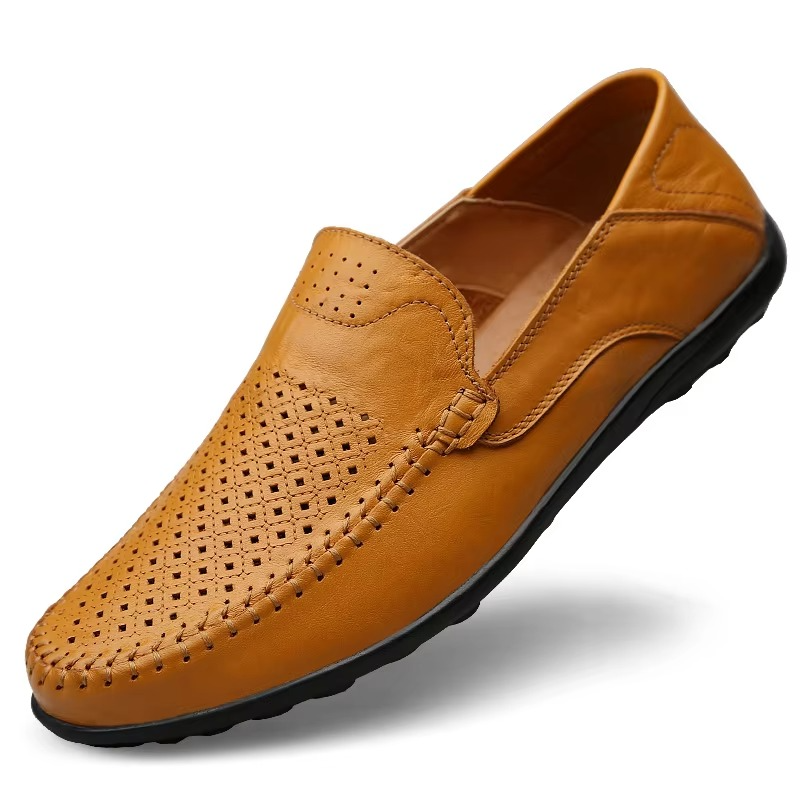 Genuine Leather Men's Everyday Loafers, Breathable Italian Style Slip-On Dress Shoes