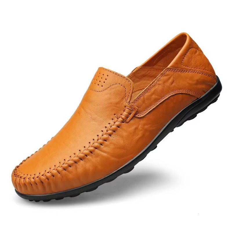Genuine Leather Men's Everyday Loafers, Breathable Italian Style Slip-On Dress Shoes