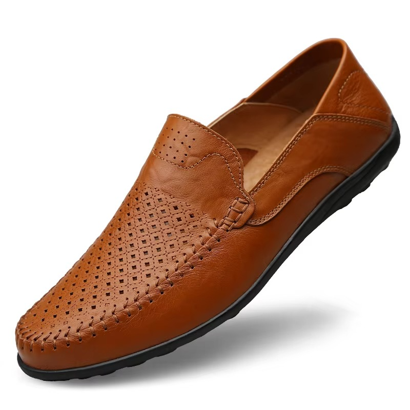 Genuine Leather Men's Everyday Loafers, Breathable Italian Style Slip-On Dress Shoes