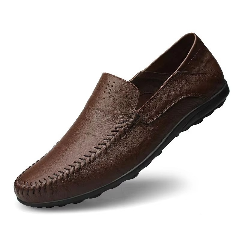 Genuine Leather Men's Everyday Loafers, Breathable Italian Style Slip-On Dress Shoes