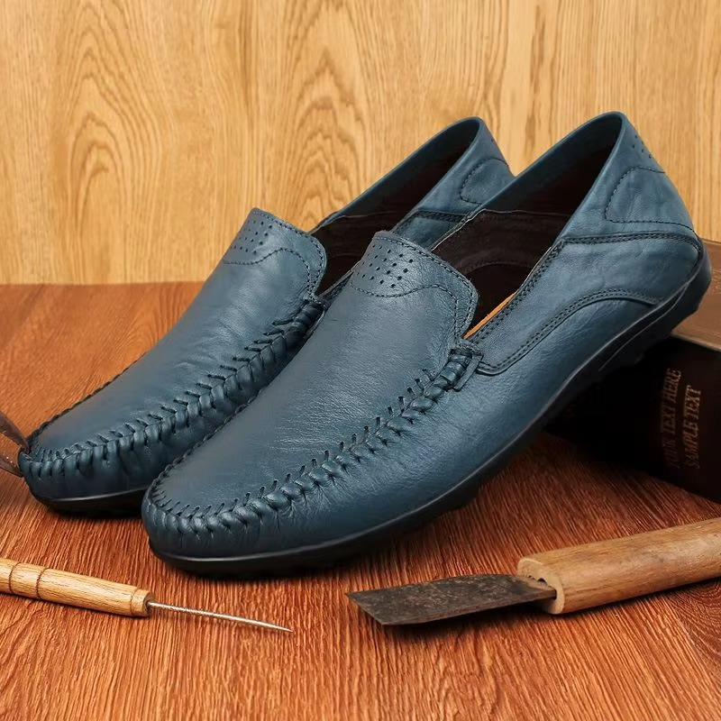 Genuine Leather Men's Everyday Loafers, Breathable Italian Style Slip-On Dress Shoes