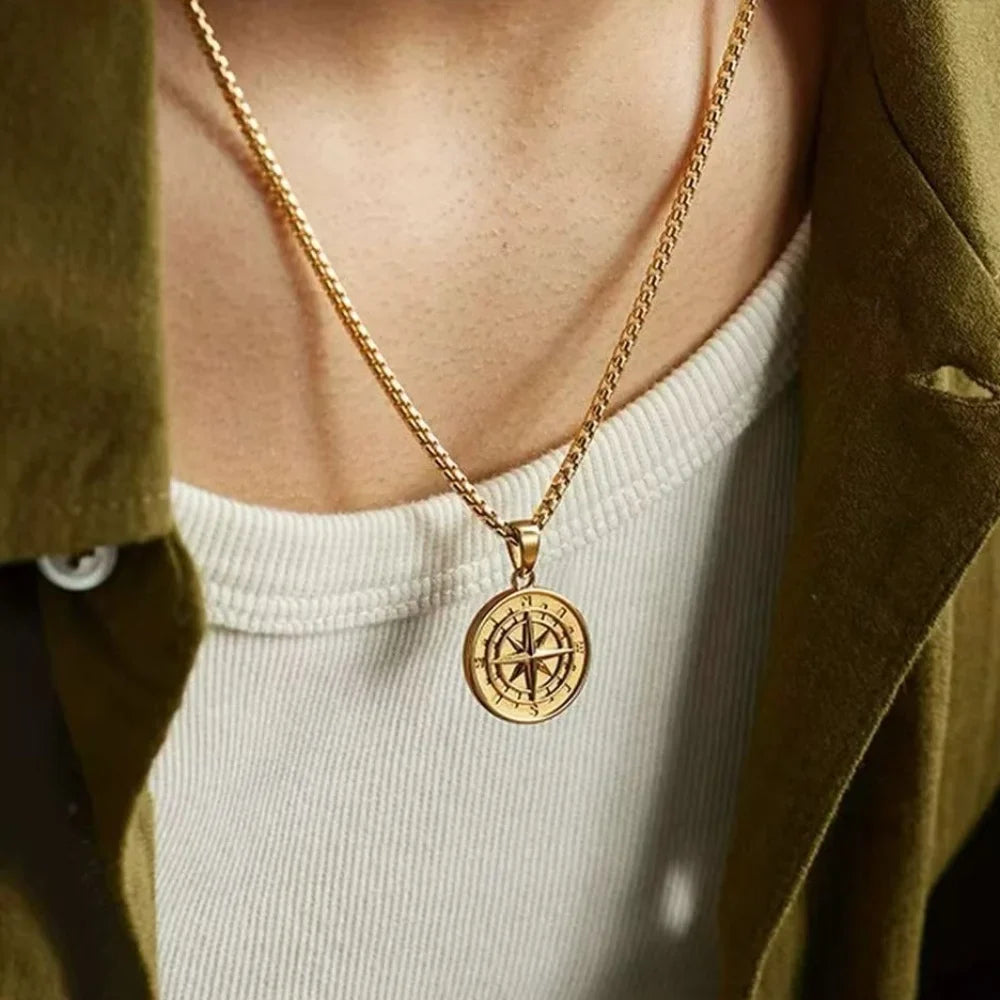 Steel Compass Necklace — Allyours Closet
