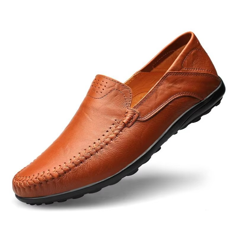 Genuine Leather Men's Everyday Loafers, Breathable Italian Style Slip-On Dress Shoes