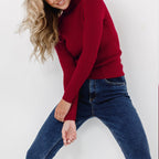 Women's Ribbed Knit Sweater with Turtleneck and Thumbhole Cuffs