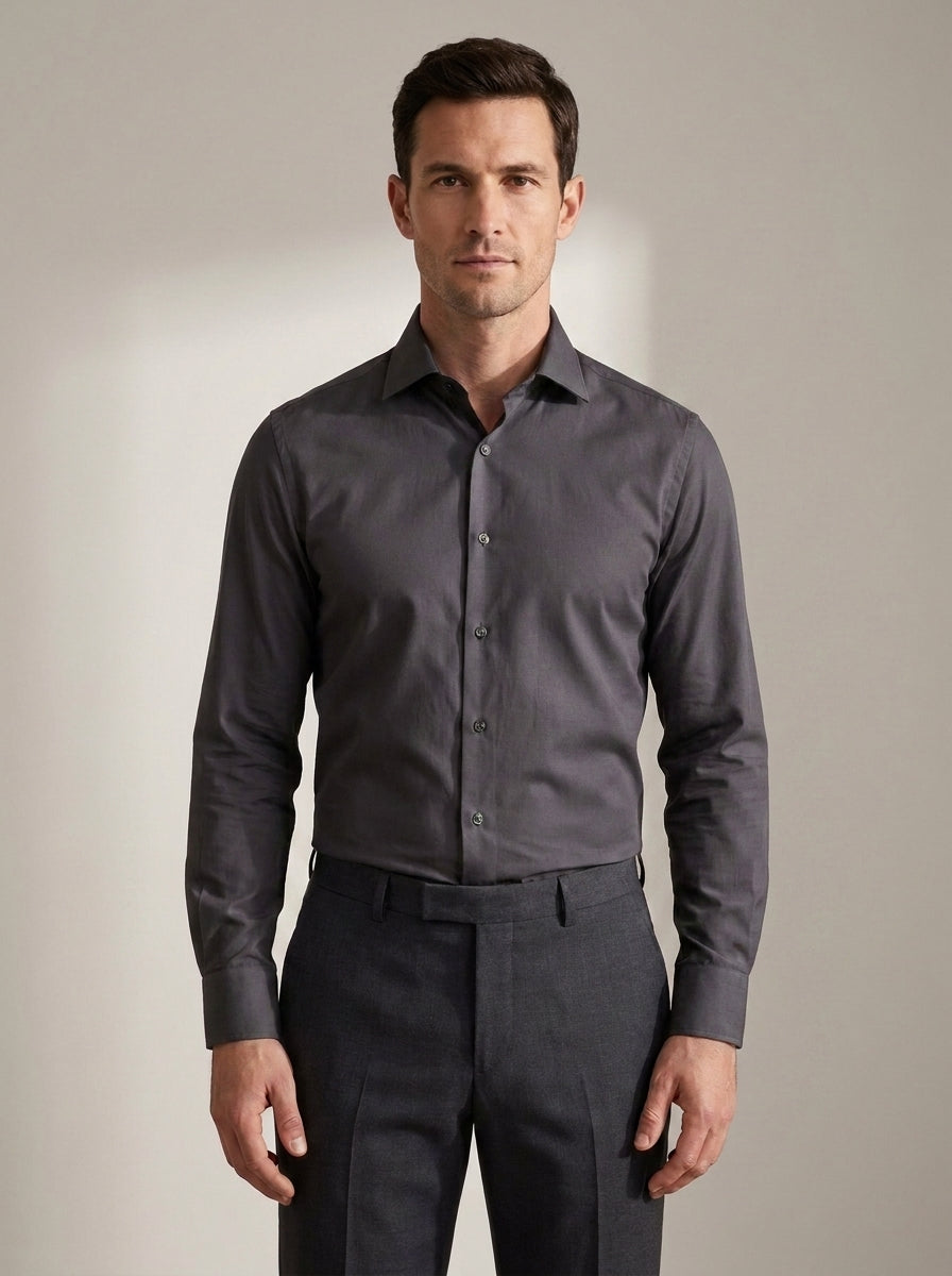 Slim Fit Long Sleeve Dress Shirt in Black Grey