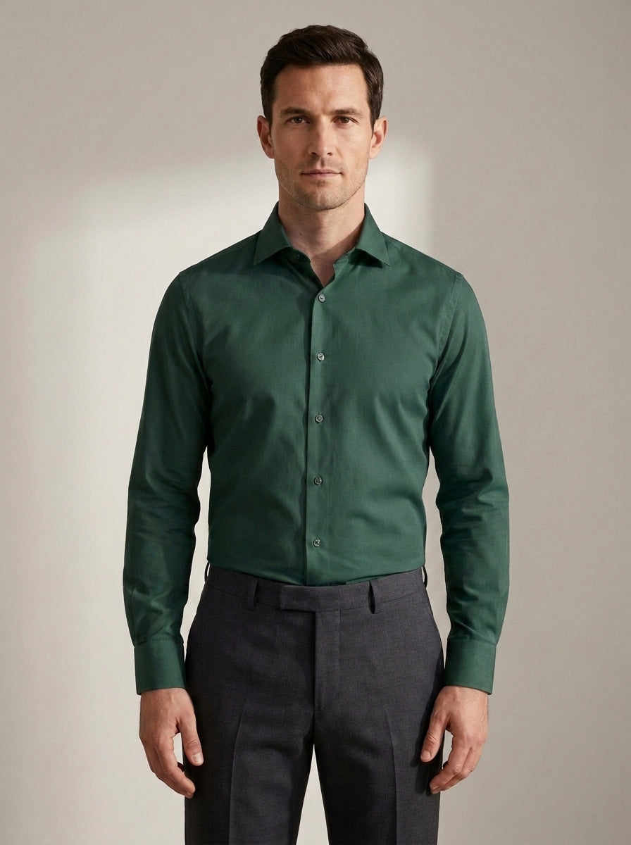 Slim Fit Long Sleeve Dress Shirt in Dark Green