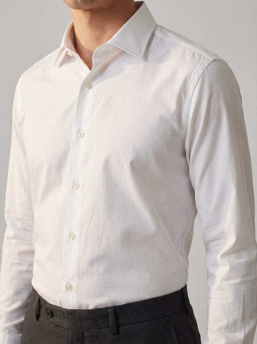 slim fit long sleeve dress shirt in crisp white — detail view