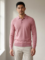 Long Sleeve Knit Polo Shirt in Pink