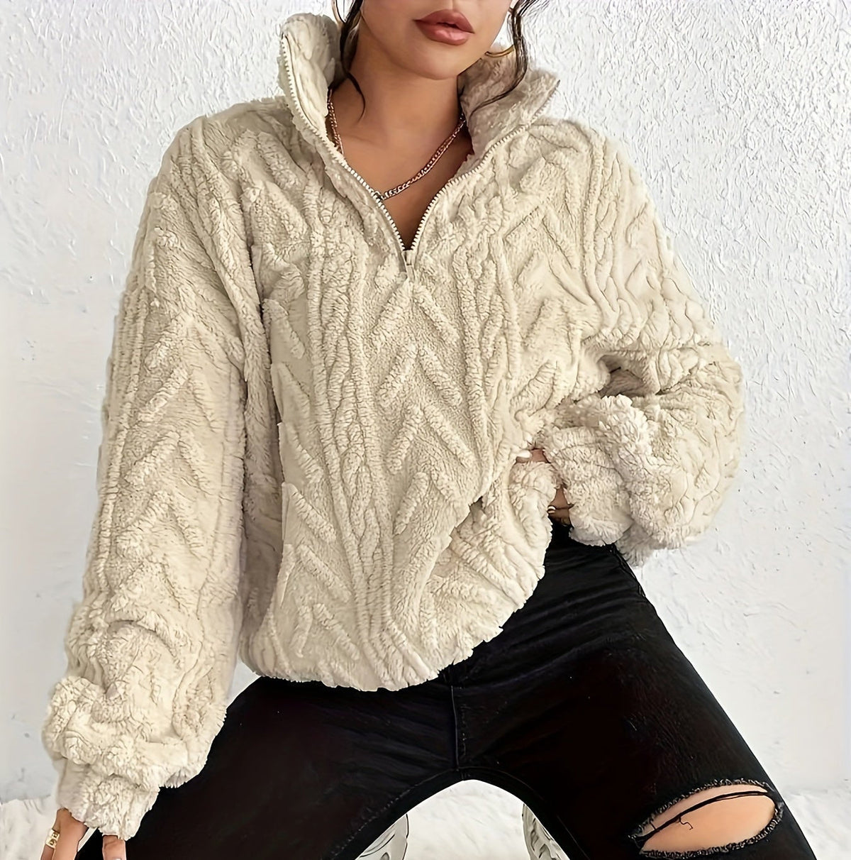 Aicha | Cable-Knit Oversized Composed Sweater — Allyours Closet