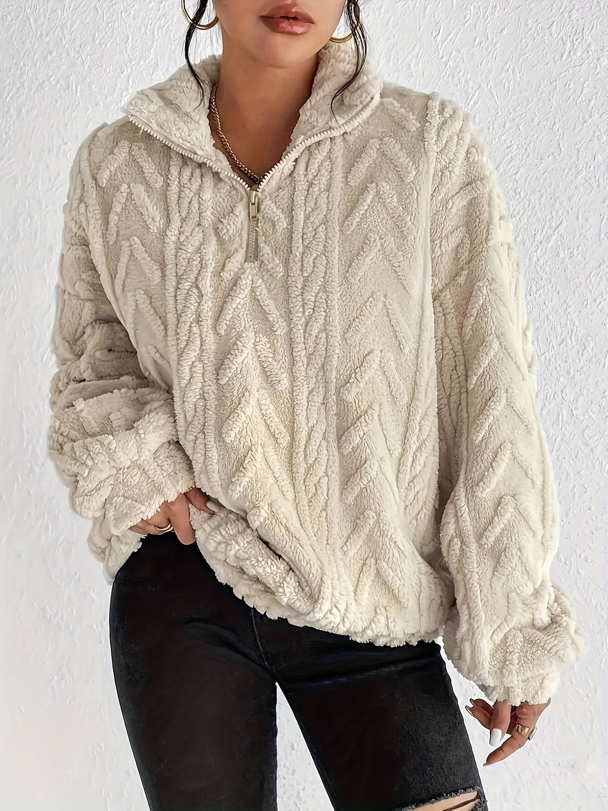 Aicha | Cable-Knit Oversized Composed Sweater — Allyours Closet (view 2)