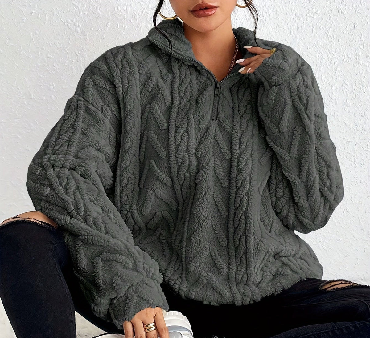 Aicha | Cable-Knit Oversized Composed Sweater — Allyours Closet (view 4)