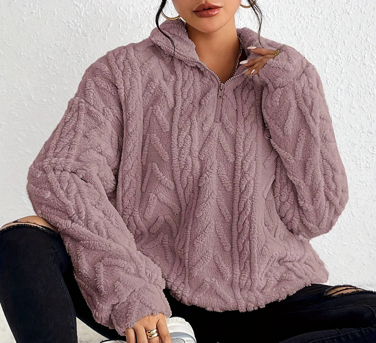 Aicha | Cable-Knit Oversized Composed Sweater — Allyours Closet (view 6)