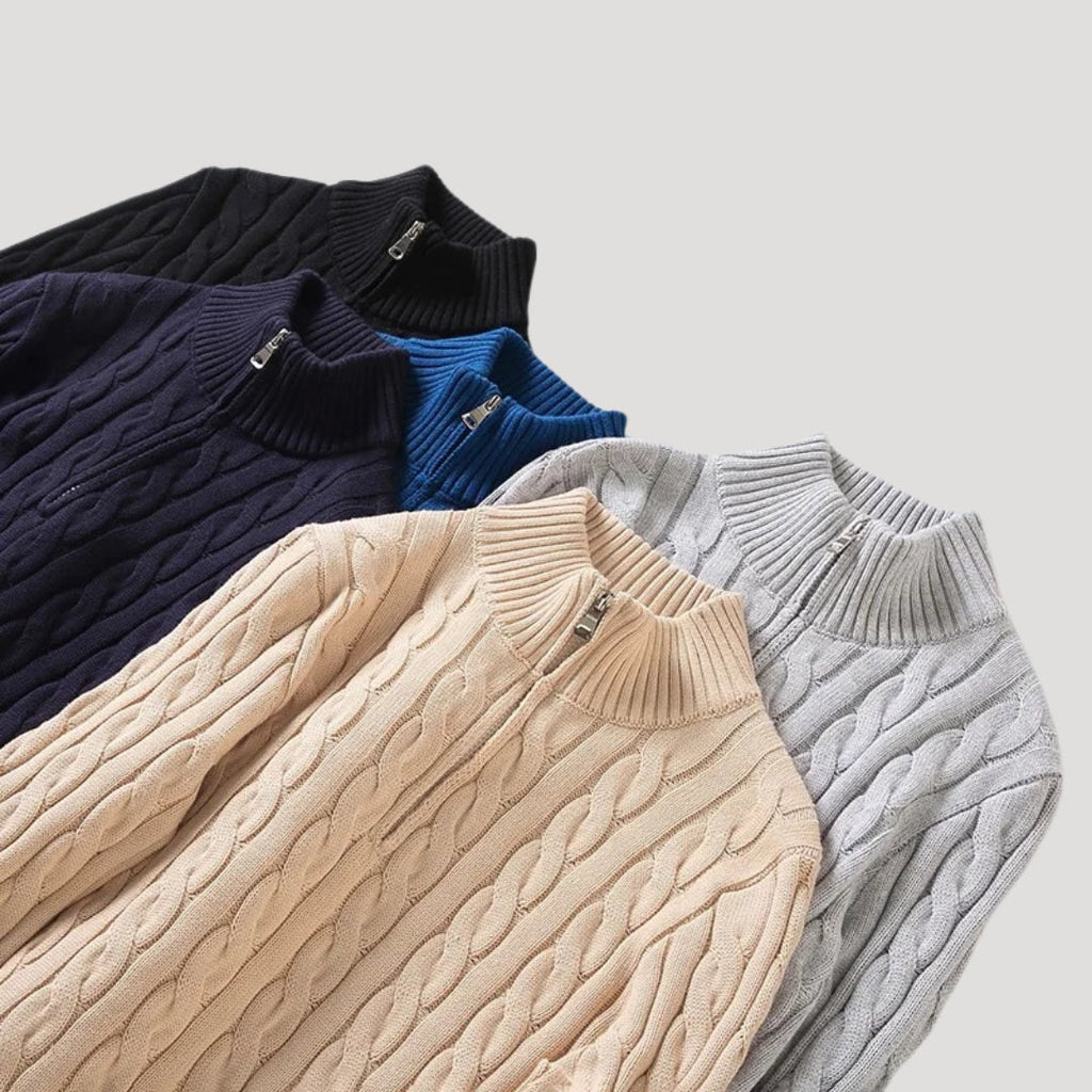 Arne | Cable-Knit Zip-Up Enduring Cardigan — Allyours Closet (view 8)