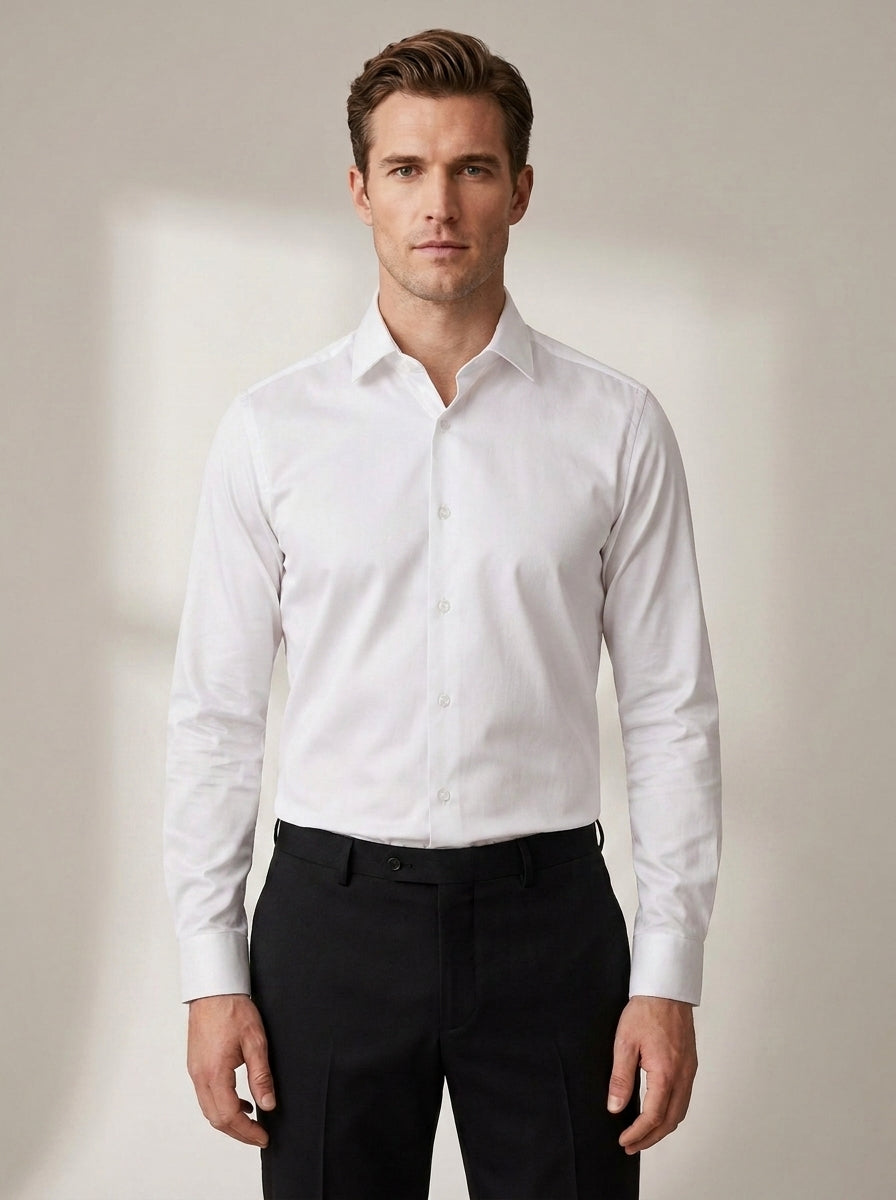 Slim Fit Satin-Stretch Shirt in White