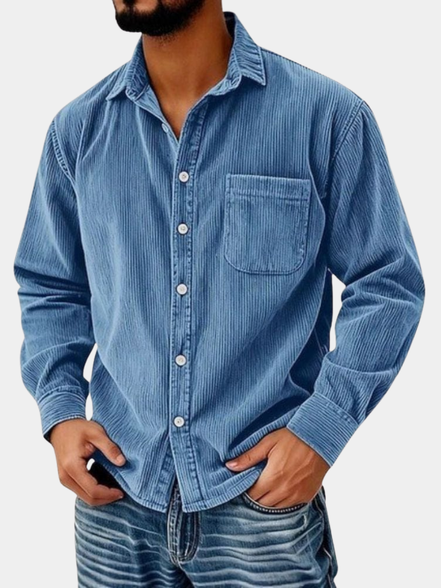 Casual corduroy shirt with button placket and chest pocket — Allyours Closet