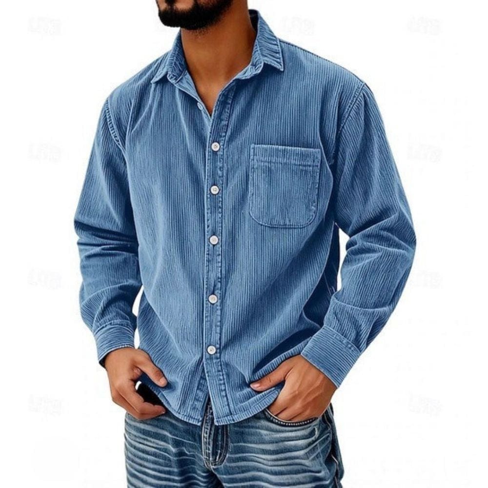Casual corduroy shirt with button placket and chest pocket — Allyours Closet (view 2)