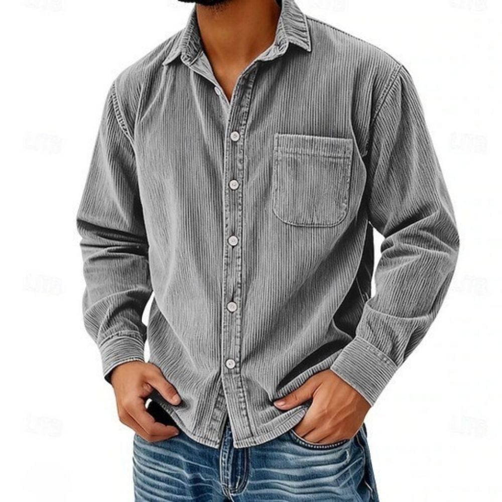 Casual corduroy shirt with button placket and chest pocket — Allyours Closet (view 3)